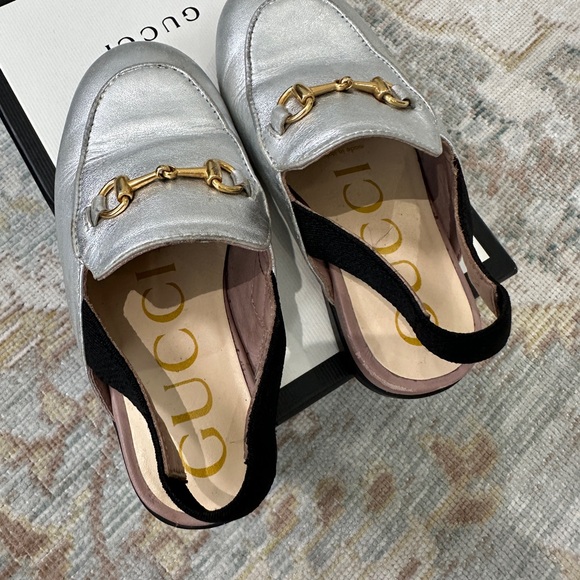Gucci Girls Silver Horsebit Slingback Slides Size 24 - Picture 6 of 6